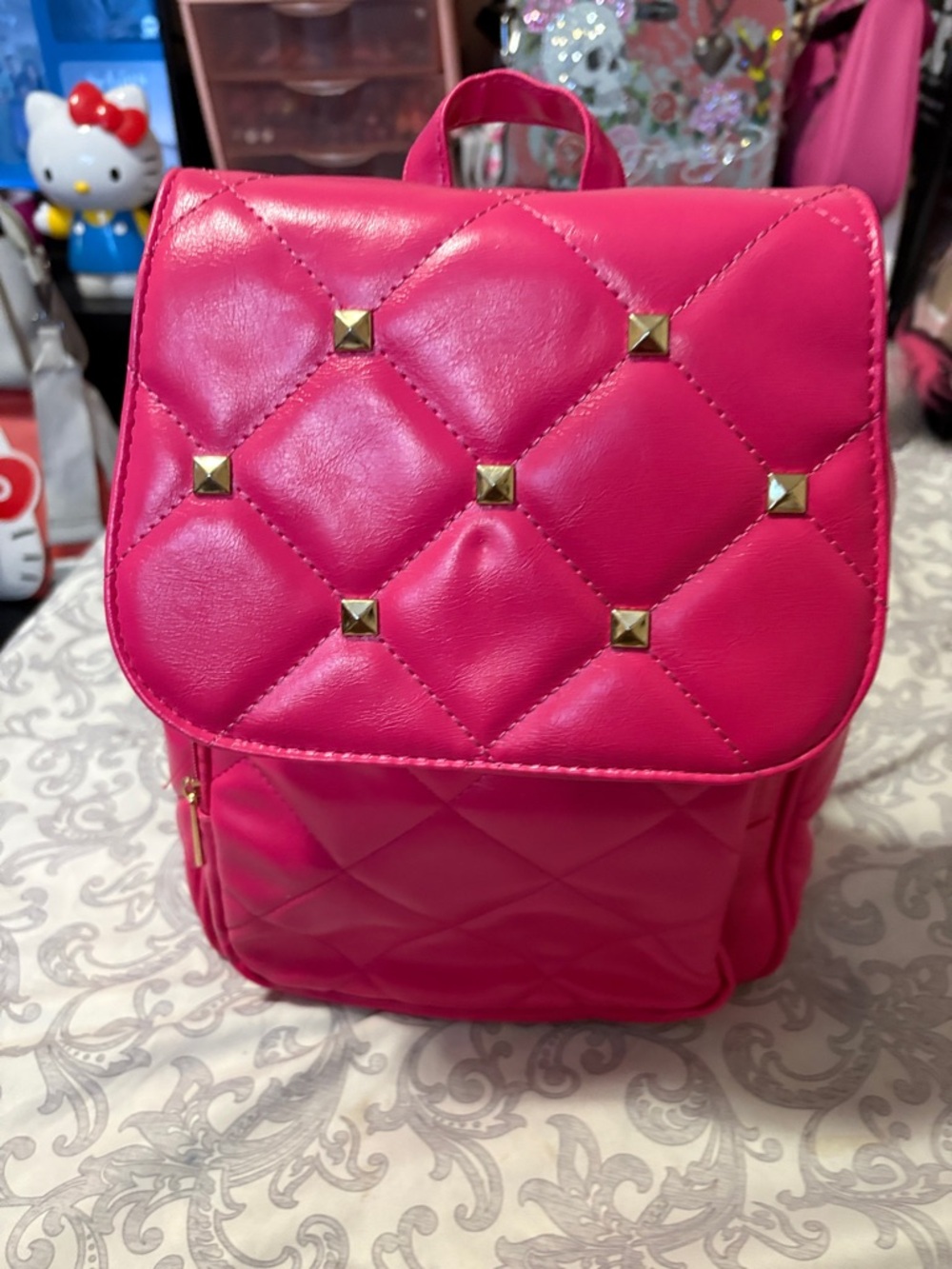 Quilted Hot Pink Stud Backpack - Women Bags